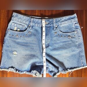 Austin Landing Y2K Blue Jean Shorts Bling Star Distressed 9/29